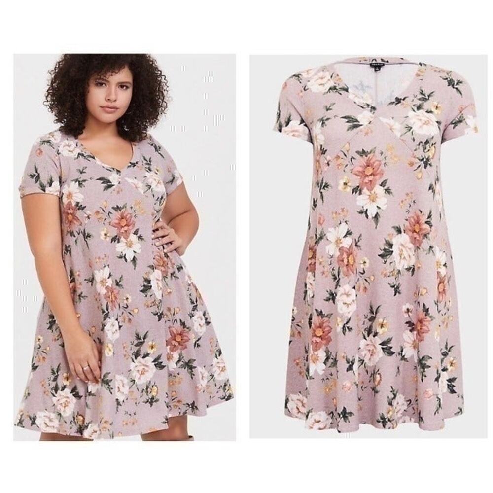 NWT Torrid Soft Plush Lilac Floral Trapeze Dress Size 2